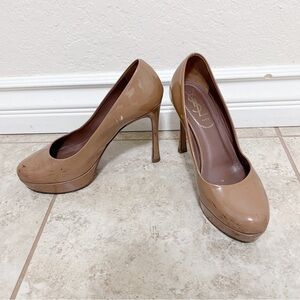 YSL YVES SAINT LAURENT High Heels in Brown Patent Leather Size 36
